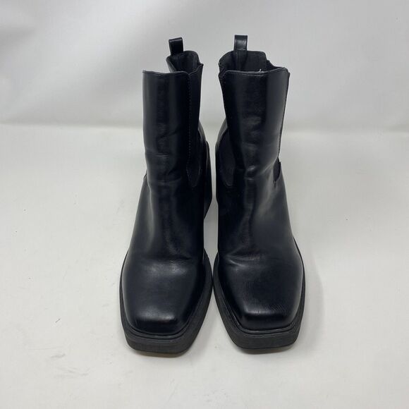 Vintage 90s Y2K Leather Chunky Square Toe Block Heel Boot Punk Goth Size 10 - Picture 4 of 12